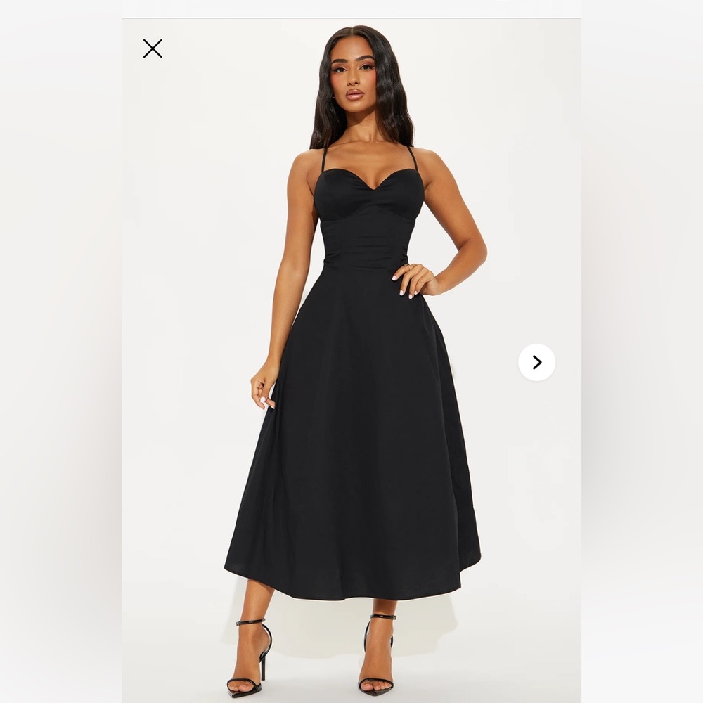 Black Midi Dress- crisscross open back